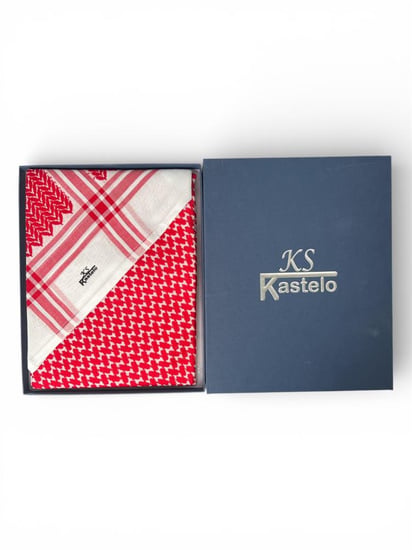 شماغ KS Kastelo الأحمر – فخامة كلاسيكية بعلبة أنيقة