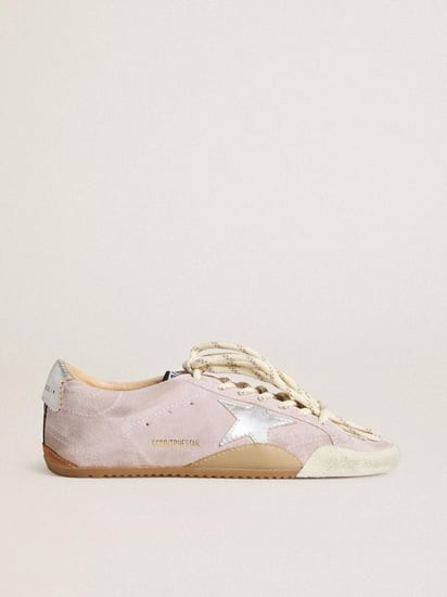 True-Star in pastel pink suede sneakers