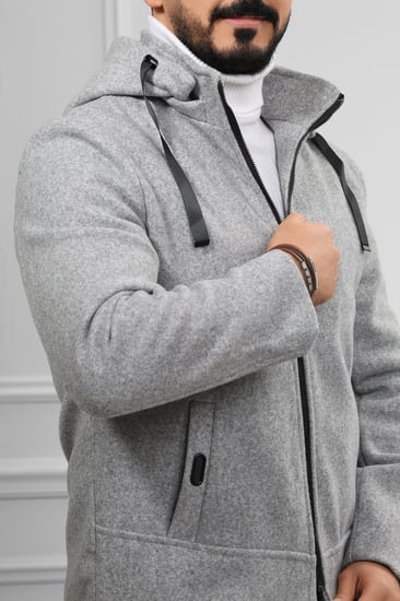 معطف رجالي شتوي طويل مزود بقبعة وجيوب