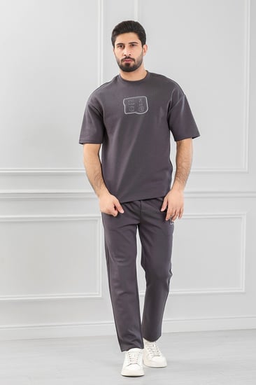 طقم رجالي  أوفر سايز نص كم بنطال طويل