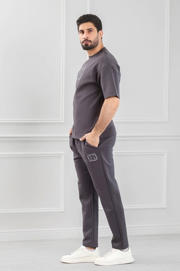 طقم رجالي  أوفر سايز نص كم بنطال طويل