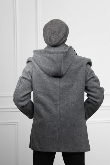 معطف رجالي شتوي طويل مزود بقبعة وجيوب