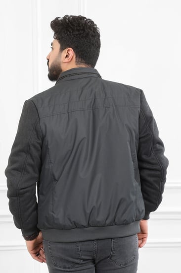 جاكيت رجالي شتوي سحاب فرو بأكمام قماشية مزمومة ضد الماء