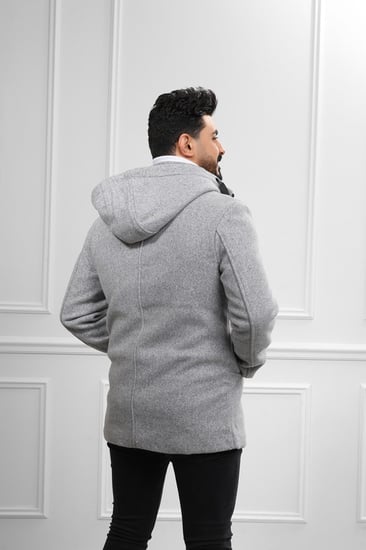 معطف رجالي شتوي طويل مزود بقبعة وجيوب