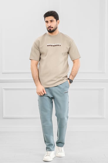 طقم رجالي أوفر سايز نص كم بنطال طويل