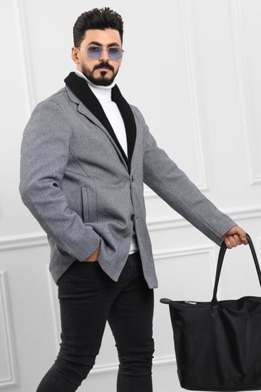 معطف بياقة عالية بمظهر صوف