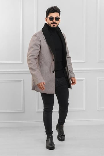 معطف بياقة عالية بمظهر صوف