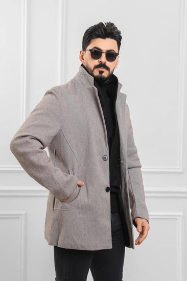 معطف بياقة عالية بمظهر صوف