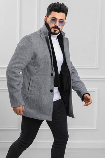 معطف بياقة عالية بمظهر صوف