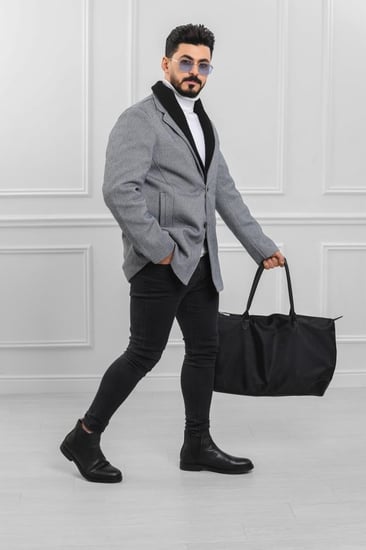 معطف بياقة عالية بمظهر صوف