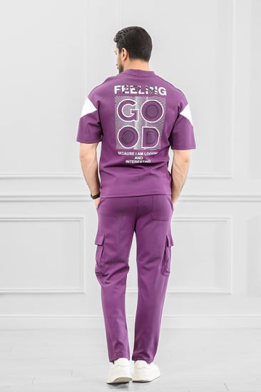 طقم رجالي أوفر سايز نص كم بجيب جانبيه