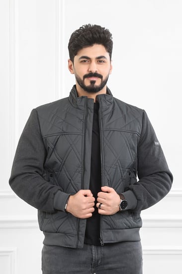 جاكيت رجالي شتوي سحاب فرو بأكمام قماشية مزمومة ضد الماء