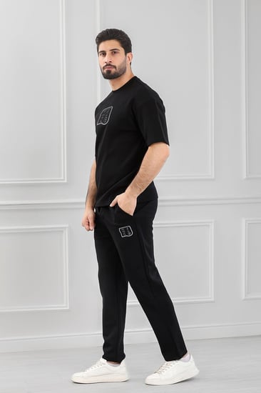 طقم رجالي  أوفر سايز نص كم بنطال طويل