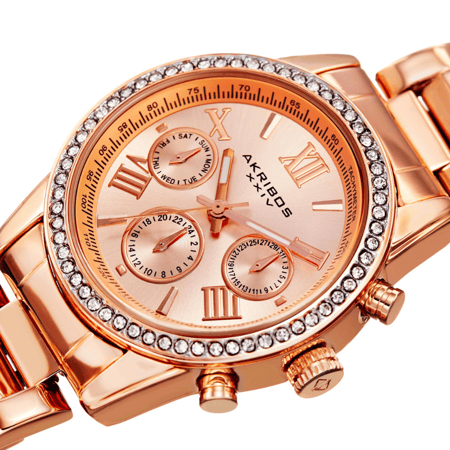 ساعة اكريبوس روز جولد كوارتز نسائية مع فصوص سوارفسكي  - AK872RG