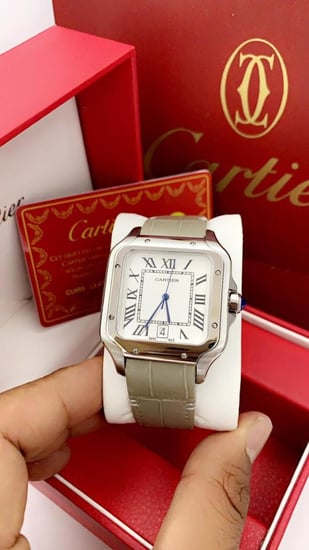 ساعة كــارتير رجالي - فضي بإطار مربع ومينا أبيض