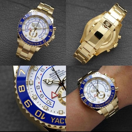 ساعة رولكس ياخت ماستر - ذهبي بإطار أزرق ومينا أبيض