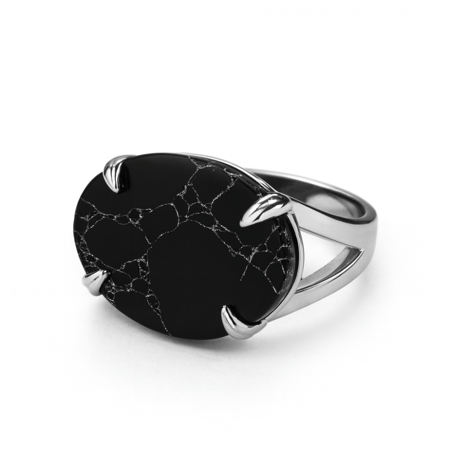 خاتم ملكي مخالب فضه عيار 925 - اسود معرق