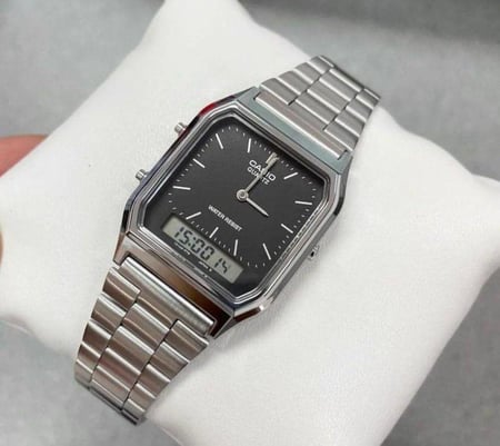 ساعة كاسيو رجالية - فضي بمينا سوداء