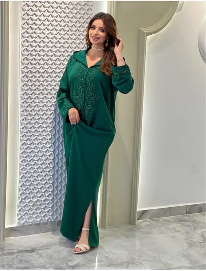 جلابة ألماس أخضر شك يدوي بالكامل