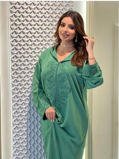 جلابة ألماس أخضر شك يدوي بالكامل