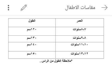مقاسات جلال صلاه اطفال
