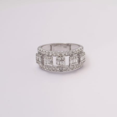 خاتم الماس باقيت وبرلنت على ذهب ابيض w738-162