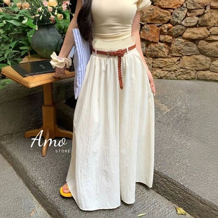 تنورة ماكسي طويل خصر مرن قصة على شكل A خامه باردة MASK5229