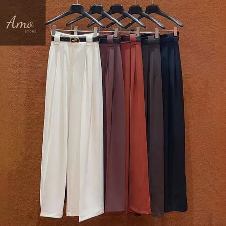 بنطلون طويل رسمي أنيق بحزام لون أسود فخم مناسب للعمل او طلعات