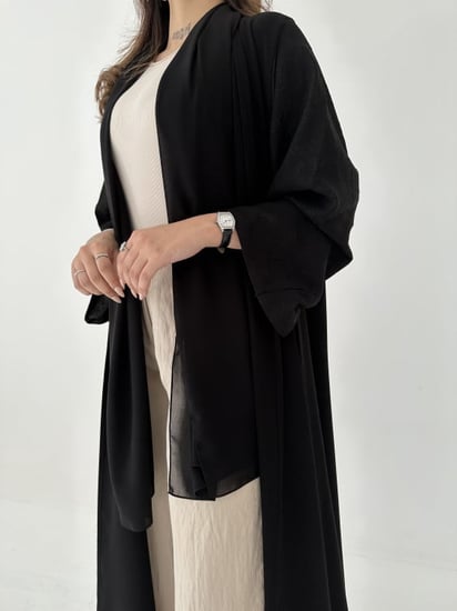 عباية نص كلوش كريب ملكي باكمام زري - خمرة