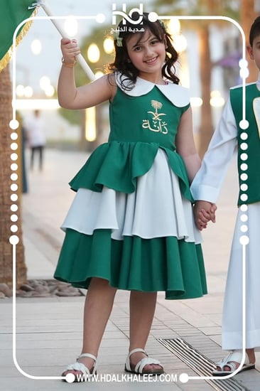 فستان وطني ملكي جديد _ ابيض واخضر