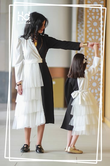 طقم للام والبنت فستان العيد (اسود مع ابيض)