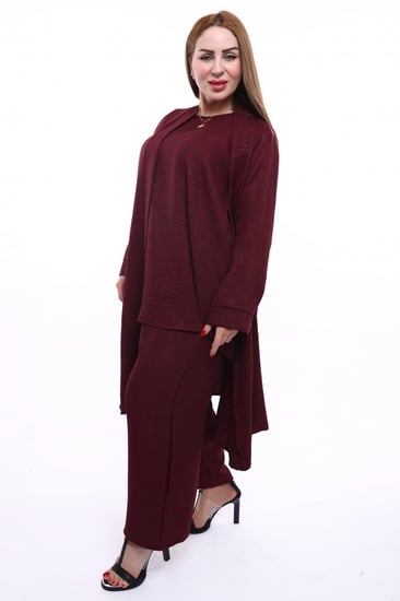 طقم عملي قصير ياقة ناعمة | عنابي |