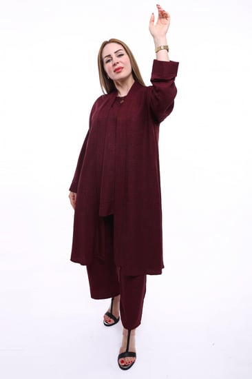 طقم عملي قصير ياقة ناعمة | عنابي |