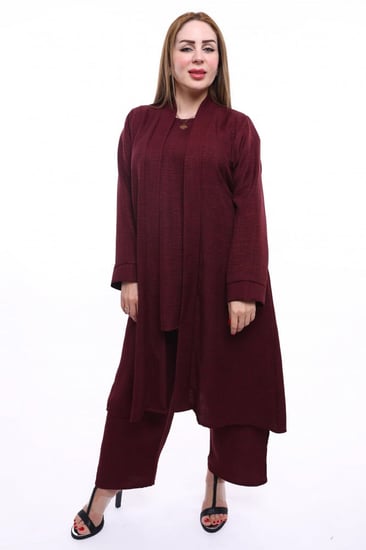 طقم عملي قصير ياقة ناعمة | عنابي |