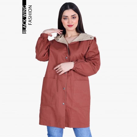 جاكيت بغطاء رأس يُلبس وجهين أزرار أمامية