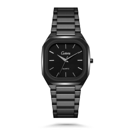 ساعة رجالية فاخرة بتصميم مربع عصري بلون أسود