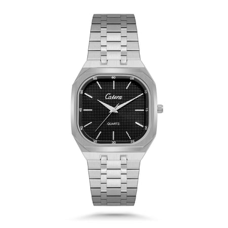 ساعة رجالية فاخرة بتصميم مربع عصري بلون فضي