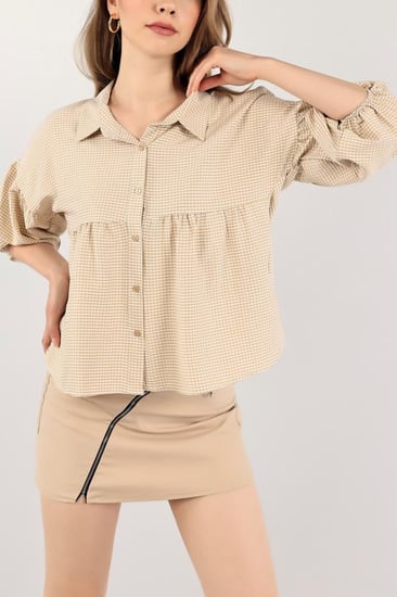 قميص كاروهات بيج