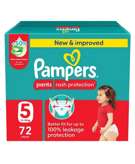 حفاضات بامبرز بانتس حماية من الطفح مقاس 5 (12-18 كجم) 72 حفاضة