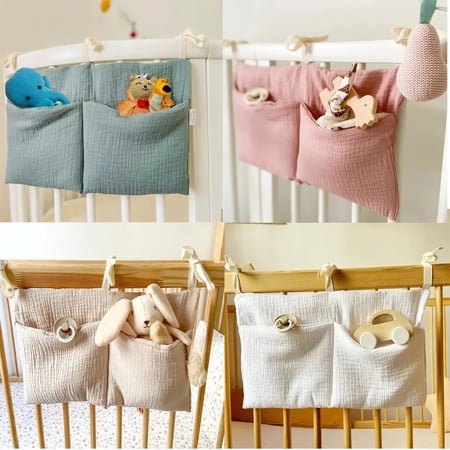 سلة قماشية معلقة لتنظيم سرير الطفل 2 جيوب للحفاظات و الألعاب