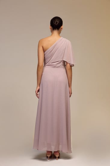 فستان وردي شيفون مطرز الخصر