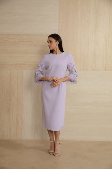 فستان موف اكمام مطرزه