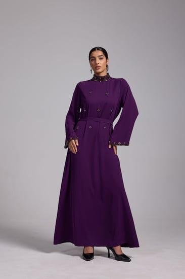 جلابية بنفسجي مطرزة