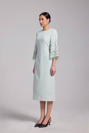 فستان تيفاني اكمام مطرزه