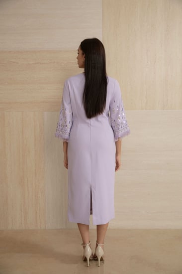 فستان موف اكمام مطرزه