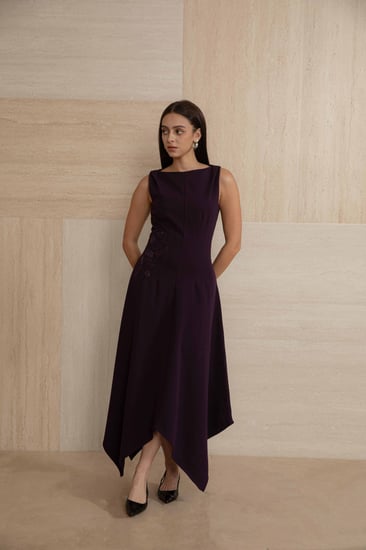 فستان موف تطريز جانبي