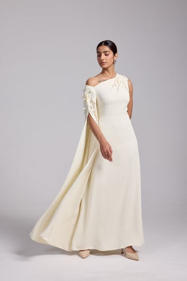 فستان كريب سكري طويل سهرة