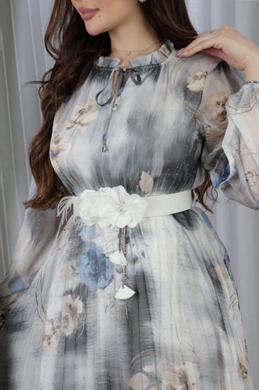 فستان مشجر طويل بفوص لمعة   .