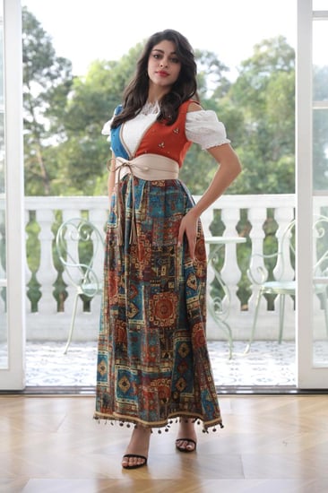 فستان مشجر طويل قطعتين بحزام  راقي ..