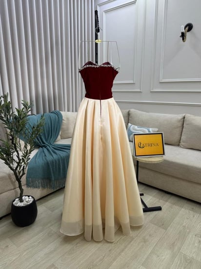 فستان سهرة كورسية جوخ عنابي